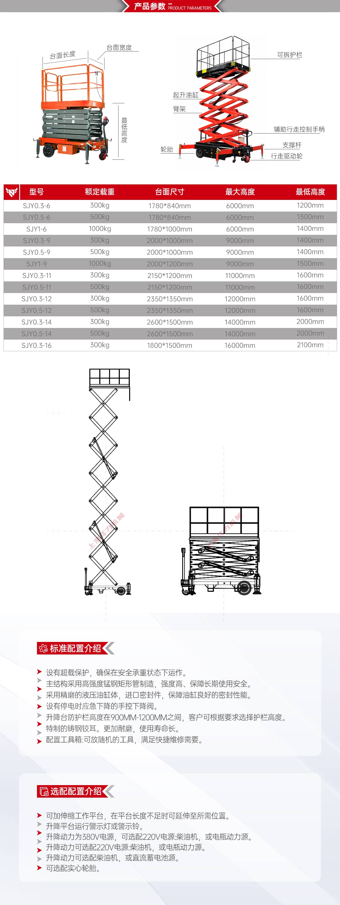 自行式剪叉升降平台产品参数