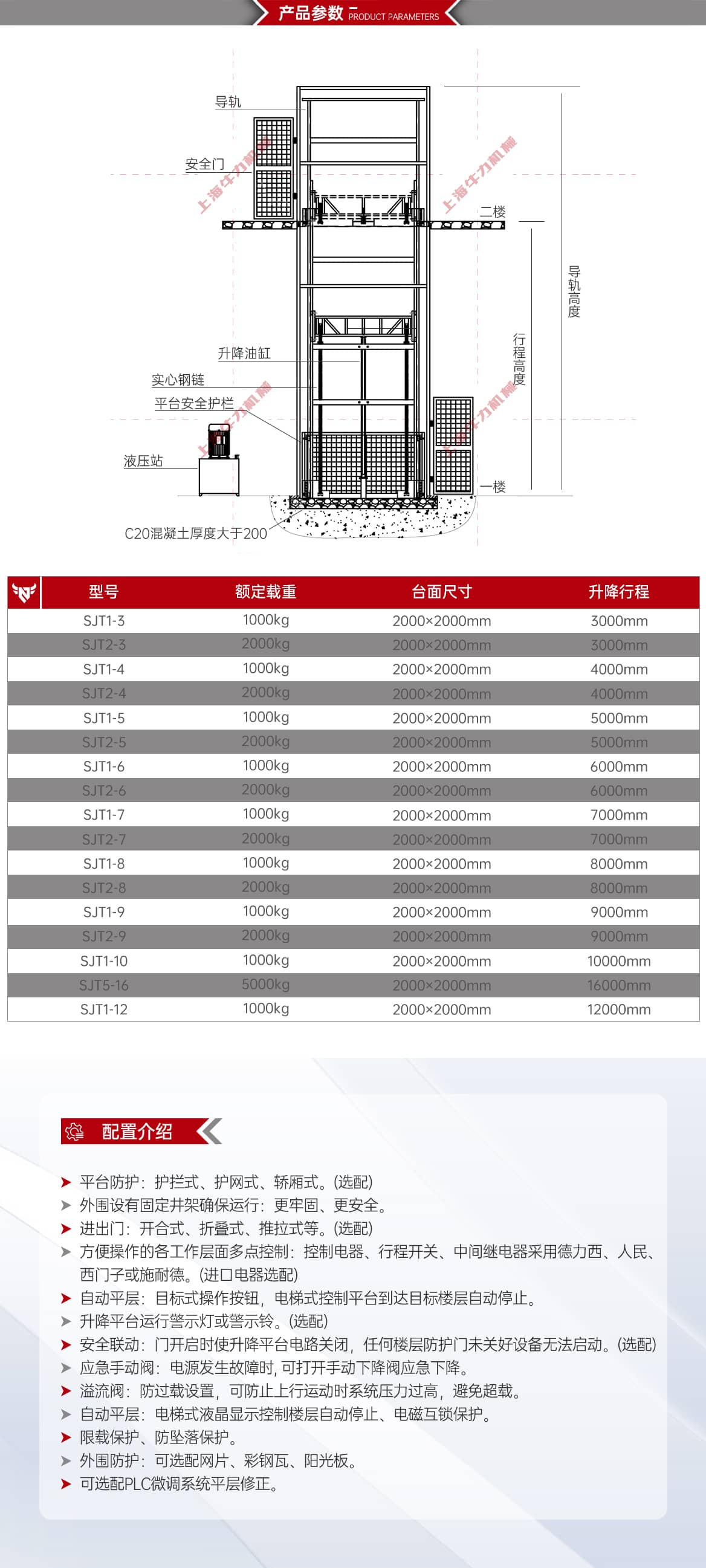导轨链条式升降平台产品参数