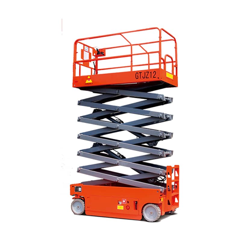 Self traveling scissor fork type aerial work platform