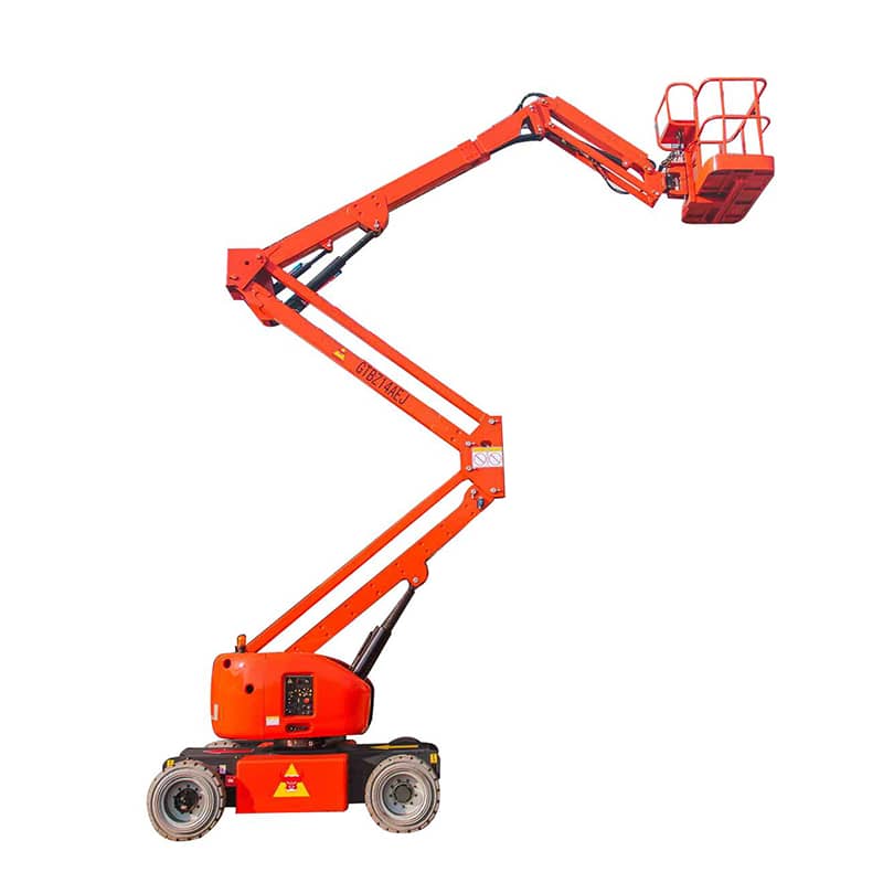 Self propelled curved arm aerial work platform